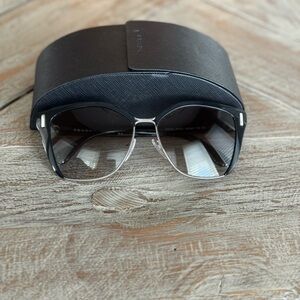 Prada Black and Silver Aviator Sunglasses